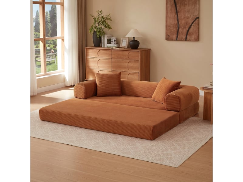 Canapé lit convertible 3 places terracotta canapé de sol tatami en velours 195cm - Conforama C