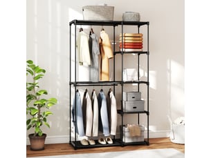 Armoire de rangement, penderie portable avec 2 barres de suspension et 6 étagères, 111 x 43 x 185 cm, noir
