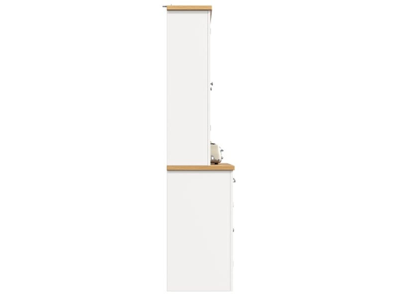  Armoire haute blanche anti-basculement avec porte-verre, poignées métal, fermeture douce et range-bouteilles amovible  - Conforama D