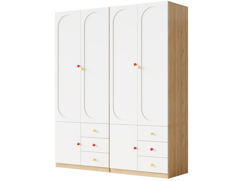  Lot de 2 armoires enfant 2 portes avec tiroirs 80x50x200 cm blanches mdf  - Conforama E