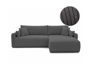 Canapé d'angle réversible convertible LOUNGITUDE APOLINE 4 places Velours gris avec coffre de rangement