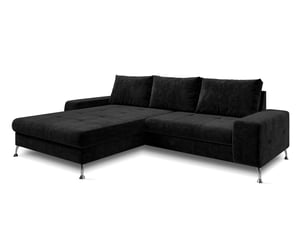 Canapé d'angle gauche convertible <strong>AX LIVING </strong> <strong>Artemia</strong> 5 places Velours noir avec coffre de rangement
