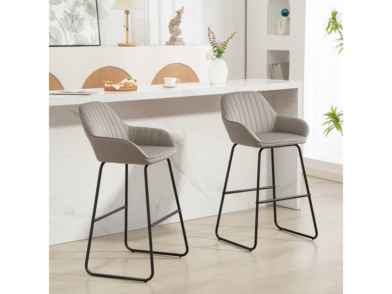  Ensemble de 2 tabourets de bar, chaises de bar avec revêtement en tissu et rembourrage en mousse, tabourets rembourrés avec pieds en métal, gris  - Conforama C