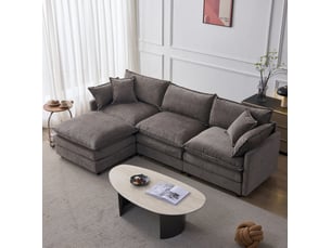 Canapé d'angle réversible fixe <strong>MAISENTIEL</strong> <strong></strong> 3 places Tissu gris