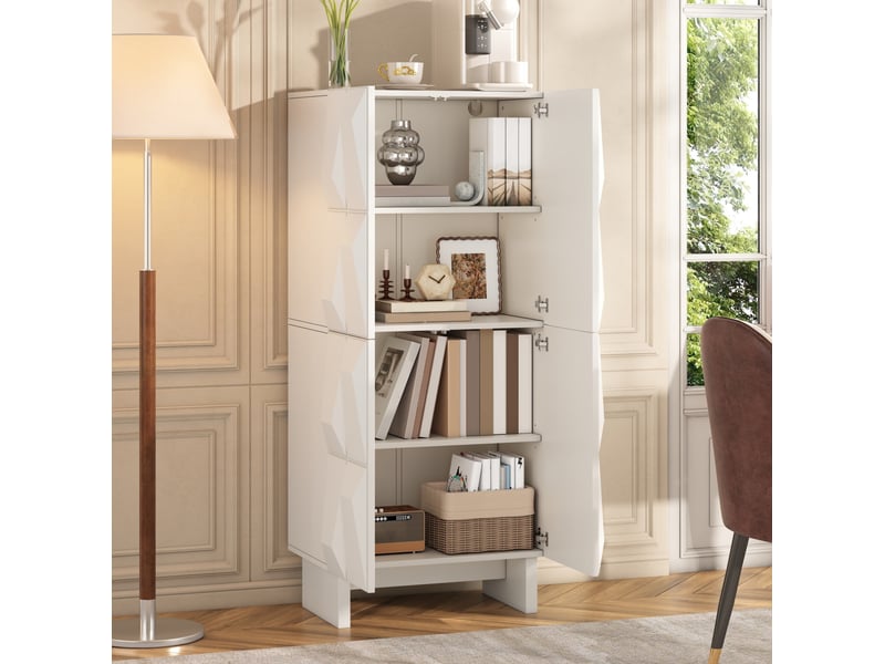  Meuble de rangement 60,5x34x135,5 cm à 4 portes, 4 compartiments, étagères réglables, panneau de particules  - Conforama D