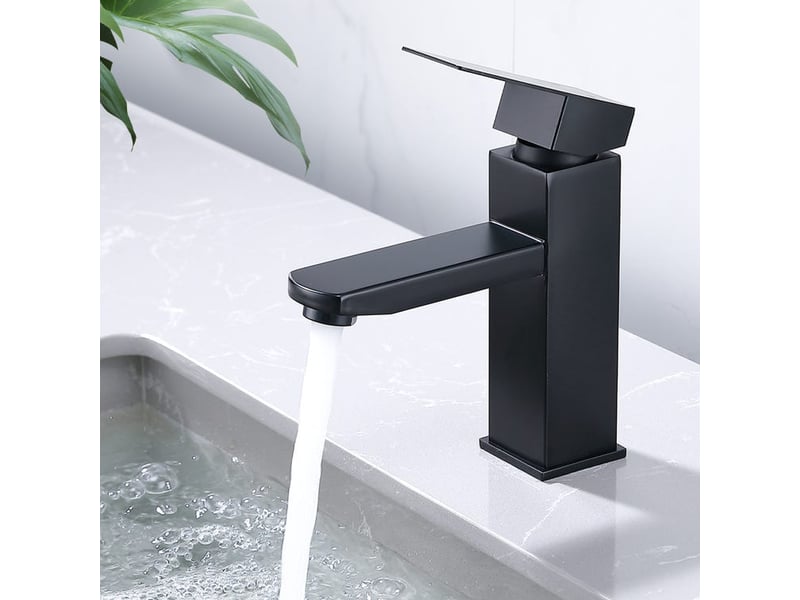  Robinet de salle de bains noir, mitigeur de lavabo en laiton, mitigeur de salle de bains avec tuyaux flexibles de 60 cm pour l'eau chaude et l'eau  - Conforama B