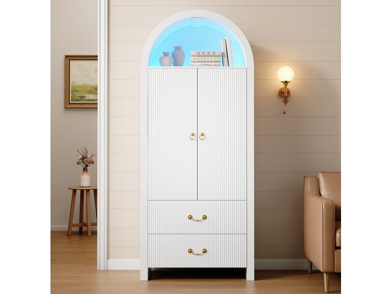  Buffet haut modenvie avec niche arche éclairage led réglable par application 76 x 38 x 180 cm blanc  - Conforama B
