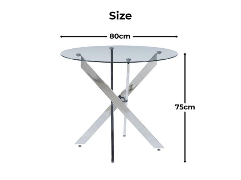  Table à manger ronde en verre trempé, pieds croisés chromés – design moderne et gain de place, 80×80×75 cm  - Conforama C