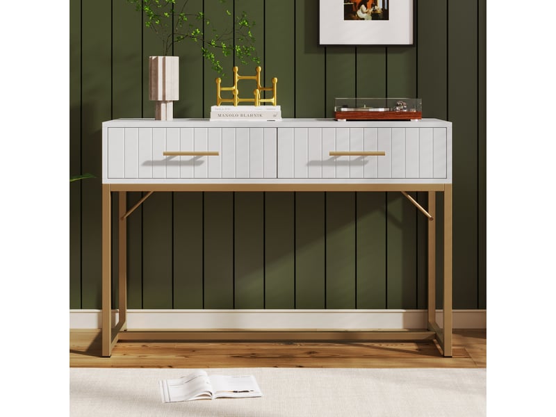  Meuble rangement 100x75x45 cm, buffet haut blanc avec 2 tiroirs, espace sol 57.5cm, idéal chambre salon  - Conforama R