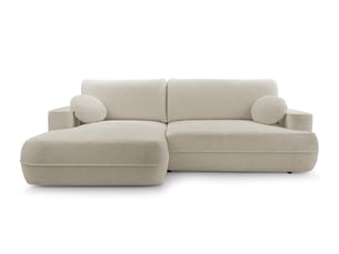 Canapé d'angle gauche convertible <strong>AX LIVING </strong> <strong>Peoni</strong> 3 places Velours beige avec coffre de rangement