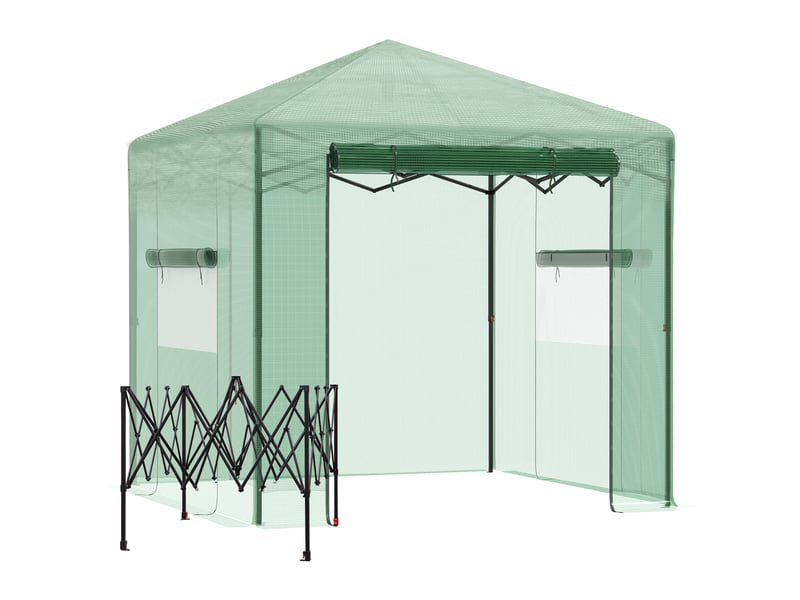  Serre de jardin - porte et fenêtres enroulables - couverture pe imperméable - cadre en acier 238x178x240cm - Conforama A