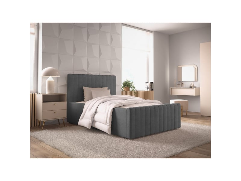 Lit coffre eloria 120x200 gris anthracite avec tête de lit capitonnée et sommier inclus - Conforama B