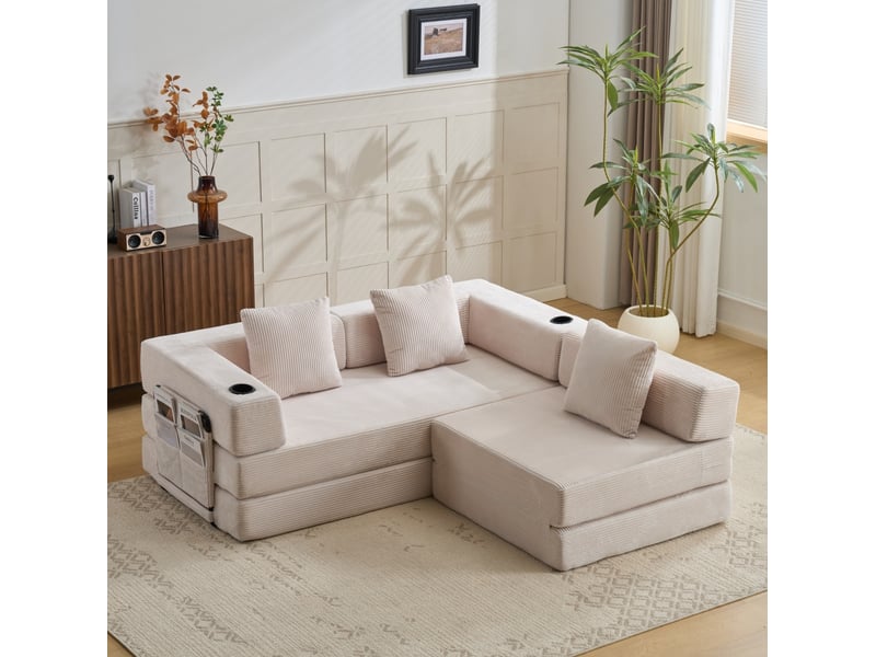 Canapé de sol convertible 3 places en corduroy blanc evryae - Conforama D