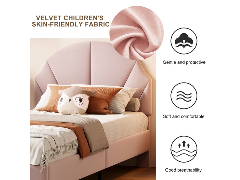  Feeohome lit rembourré pour fille 90x200, lit enfant fille, lit jumeaux enfant avec tête de lit réglable et sommier à lattes, cadre de lits pour enfants, adolescents, velours  - Conforama D