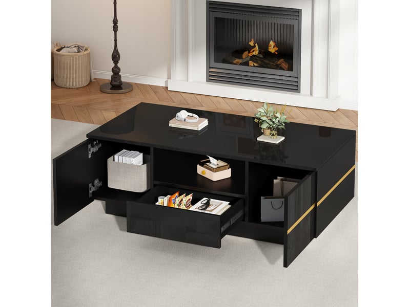  Table basse 100x50x35.5 cm noire avec rangements  - Conforama D