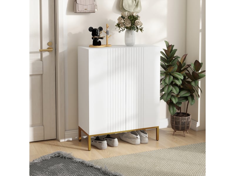  Étagère à chaussures pour 15 à 20 paires, étagères réglables et fermeture amortie, blanche  - Conforama C
