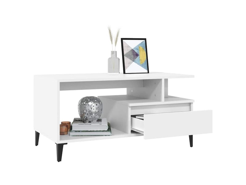  Table basse - table de salon - table à thé blanc 90x49x45 cm bois d'ingénierie  - Conforama D