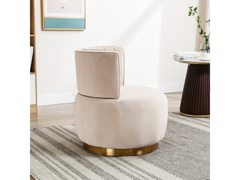  Fauteuil 62,5x62x69,5 cm, pivotant à 360°, assise moelleuse en velours et structure en métal, couleur beige et doré  - Conforama E