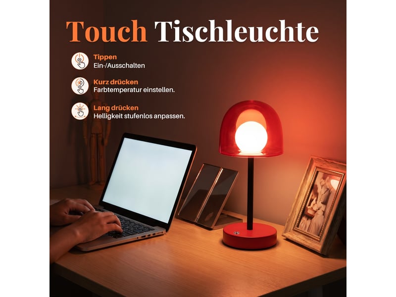  Zmh lampe de table led sans fil lampe de chevet intensité variable 3000k-6500k pour chambre bureau  - Conforama E