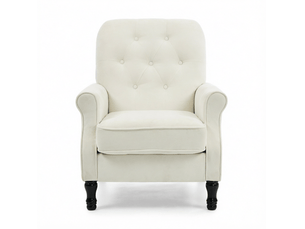 Fauteuil de salon capitonné avec coussin à ressorts ensachés et pieds en bois, en tissu aspect lin crème