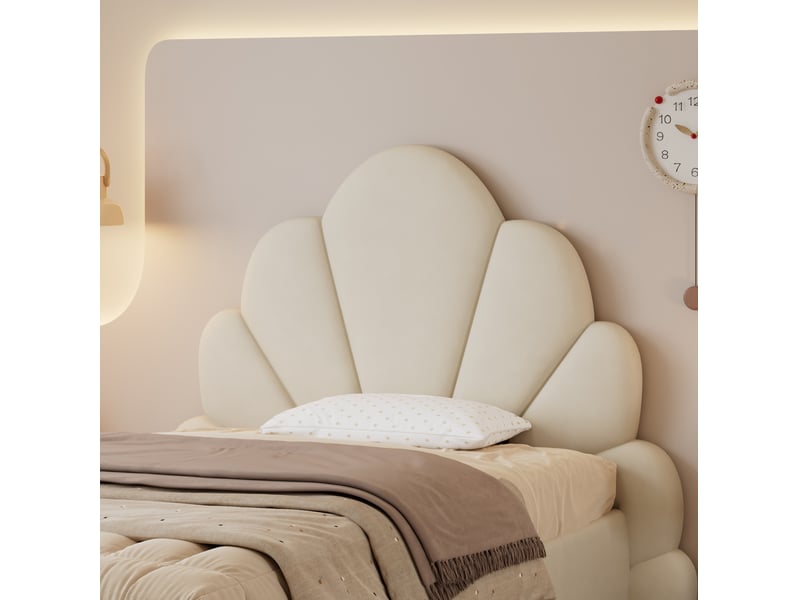  Lit simple enfant tête en pétales 90x200cm design moderne compact avec velours finition beige sans matelas  - Conforama R