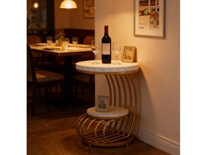  Table basse ronde double plateau effet marbre blanc et métal doré evryae  - Conforama D