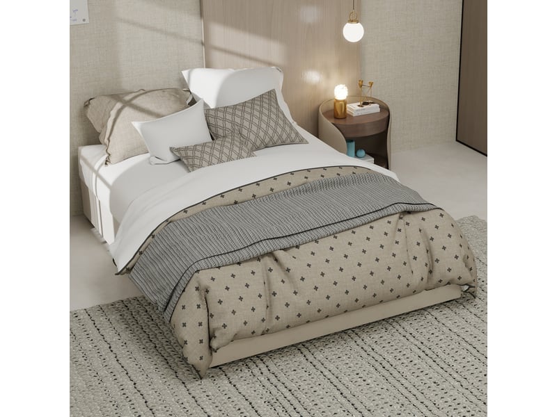 Lit coffre double 140x200 cm - lit ado avec vérin hydraulique en velours moderne sans tête de lit - sans matelas - beige  - Conforama B