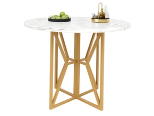 Table à manger ronde ø 80 cm, blanc effet marbre et doré