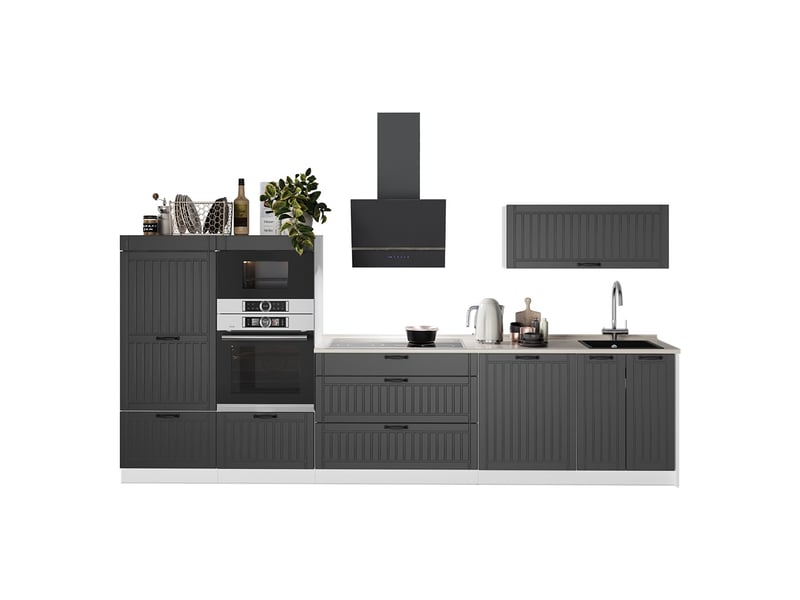 Vicco cuisine, gris foncéblanc, 340cm, pt marbre - Conforama E