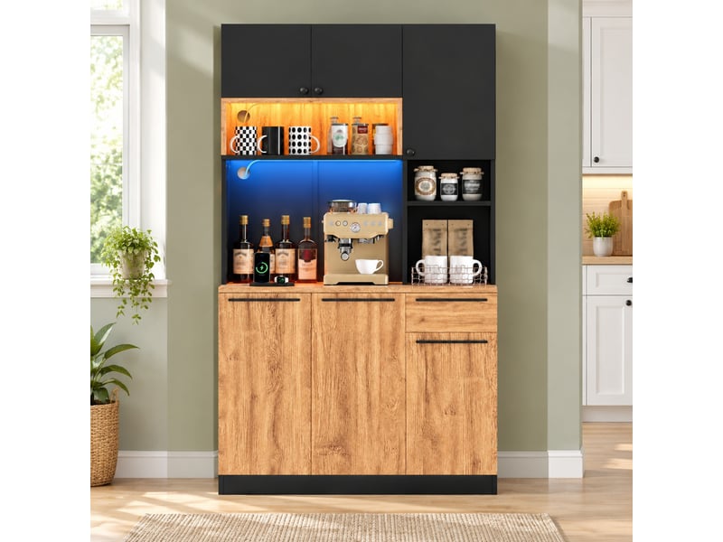  Buffet de cuisine haut 6 portes avec led rgb et prises 100 x 40 x 180 cm evryae  - Conforama C