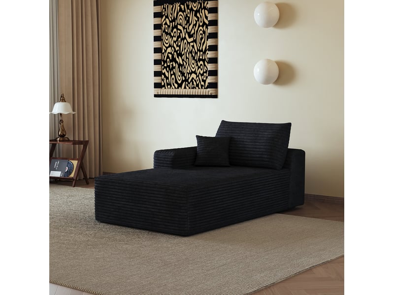 Canapé convertible 1 place réversible avec méridienne sans montage en velours côtelé noir, 175 × 95 × 83 cm - Conforama D