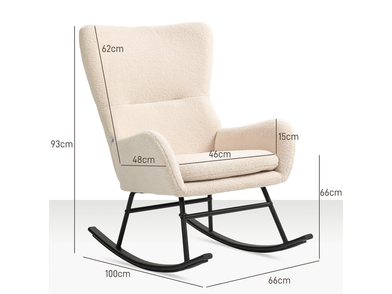  Fauteuil à bascule, chaise à bascule, avec assise de 10 cm d'épaisseur, pieds incurvés en acier, beige et noir  - Conforama E