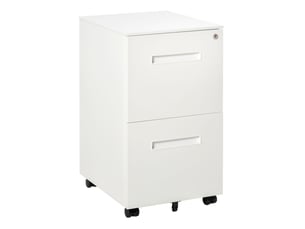 Caisson de bureau mobile 39 x 48 x 67 cm – blanc – 2 tiroirs verrouillables pour dossiers a4 en acier