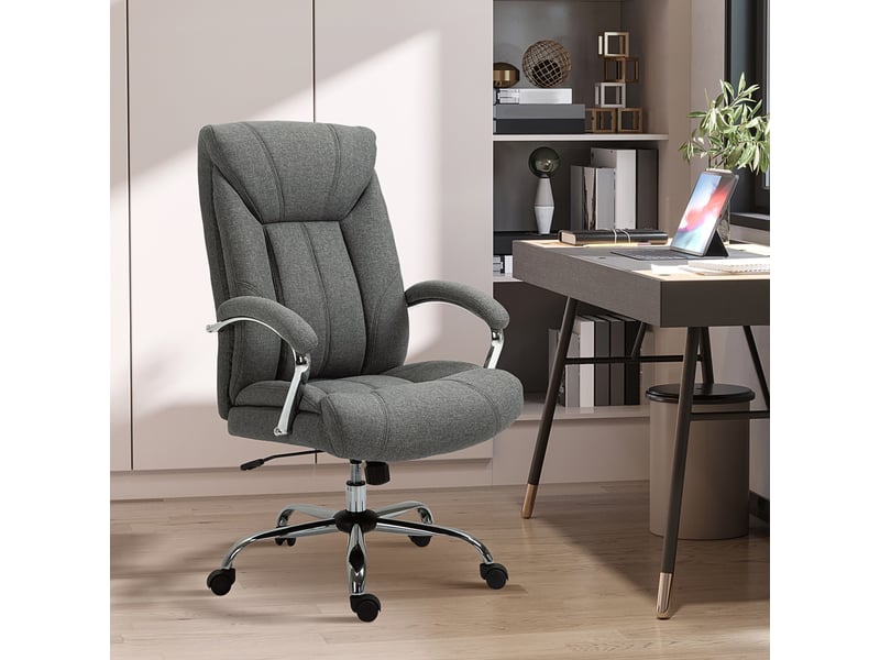  Chaise bureau bascule, ergonomique, accoudoirs, appui-tête, nylon gris, 65x78x110-118 cm.  - Conforama D