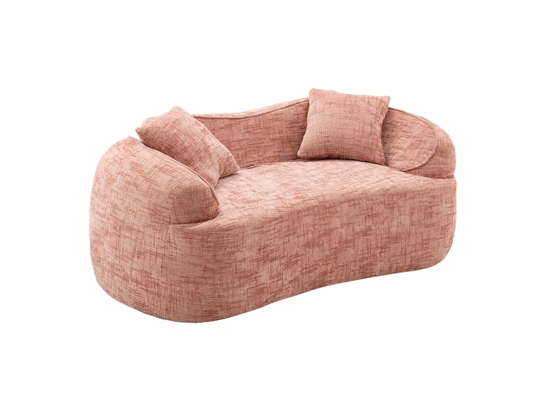  Canapé 2 places modenvie courbé rose 170 x 87 x 65 cm en chenille avec 2 coussins  - Conforama A