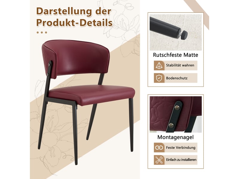  Lot de 2 chaises de salle à manger en similicuir rouge, pieds en métal W3658P430636 - Conforama D