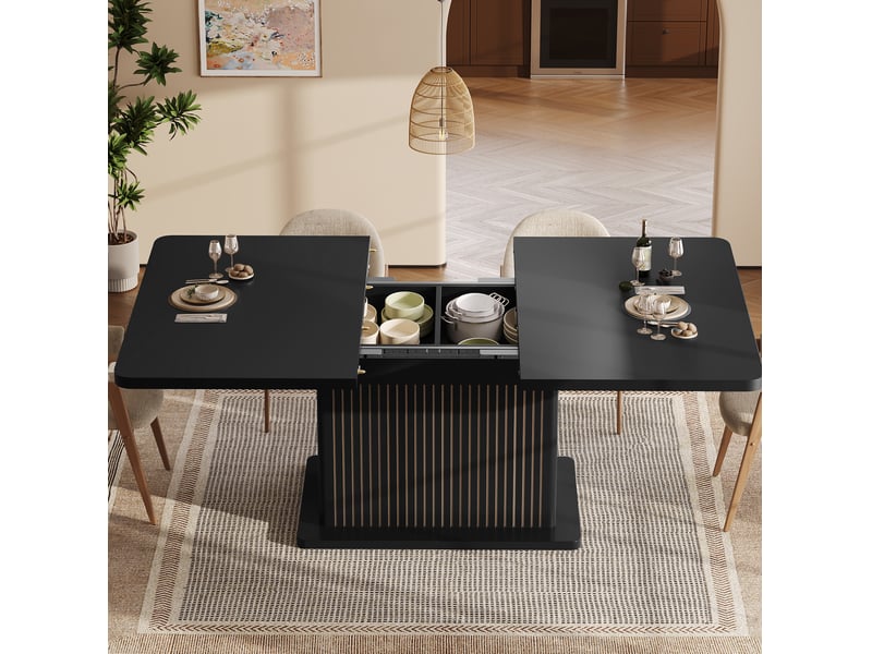  Table à manger extensible 120-160x80x76 cm avec rangement noir mat  - Conforama D