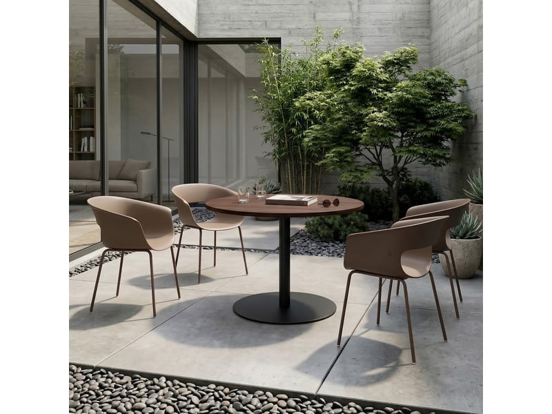  Ensemble de 4 chaises de jardin ergonomiques pour balcon, design ajouré, accoudoirs, résistantes aux intempéries et à la rouille, couleur café.  - Conforama D