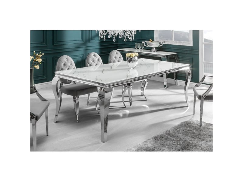 Table de salle à manger velena 180 cm – plateau en verre effet marbre blanc – structure en acier argenté - Conforama B