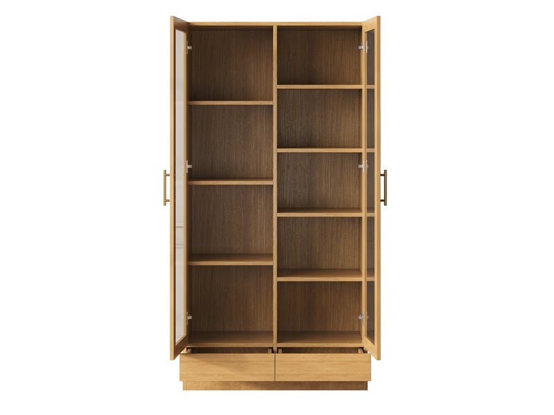  Vitrine 80 x 40 x 160 cm – étagères ajustables, tiroirs à ouverture par poussée, design sans poignées, bois naturel  - Conforama D