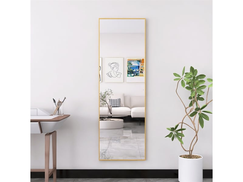  Miroir sur pied 162x53cm - miroir rectangulaire en verre trempé avec cadre en aluminium - doré  - Conforama D