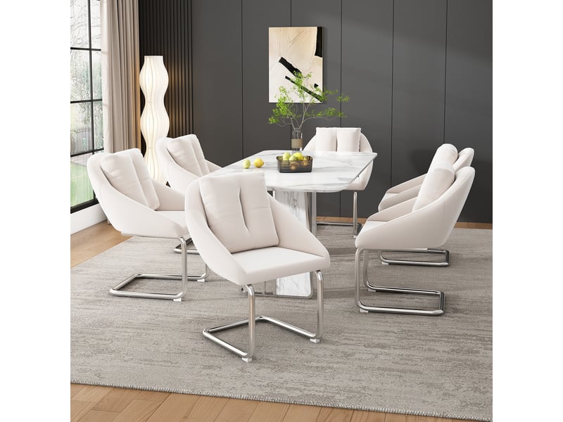  Chaise de salle à manger pivotante lot de 6 à dossier ergonomique  - pieds courbés métal velours beige  - Conforama C