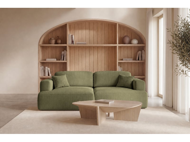  Chiara - canapé d'angle convertible petit velours côtelé 4 places vert gauche  - Conforama D