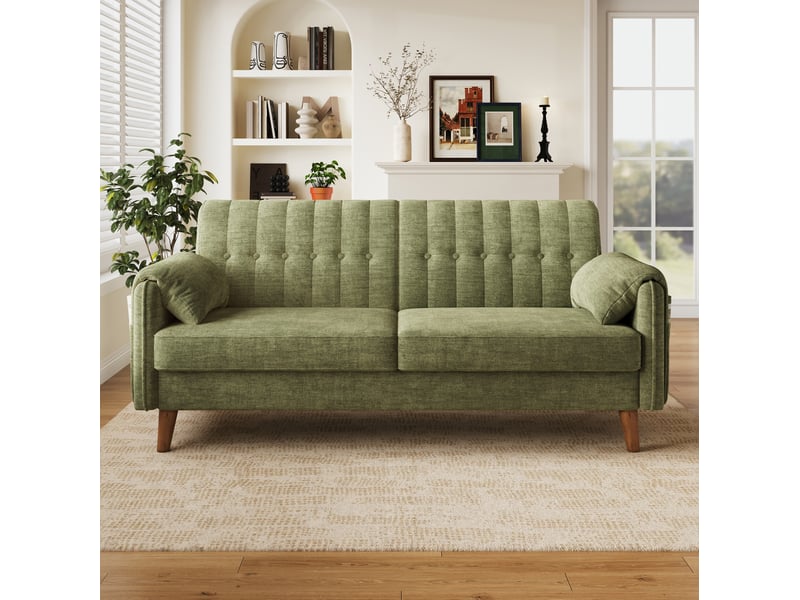  Canapé 2 places modenvie en chenille vert avec poches latérales et coussins 161,5 x 79 x 83,5 cm  - Conforama B