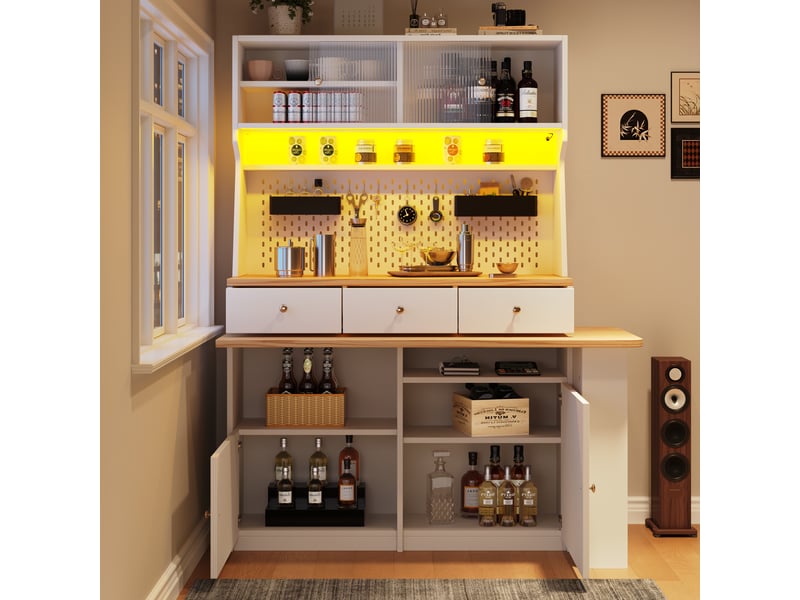  Buffet de cuisine 4 portes 3 tiroirs - 137 cm blanc led mdf buffet de cuisine blanc - Conforama E