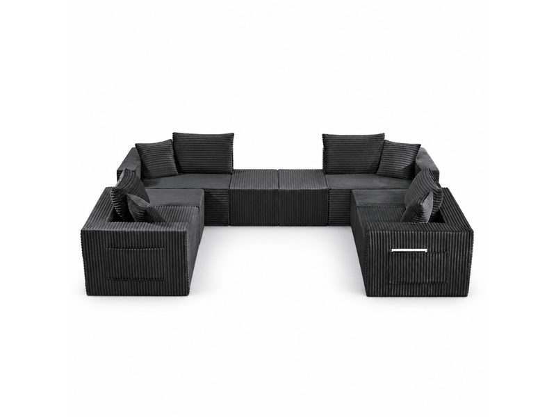 Canapé modulable 8 places en velours côtelé gris foncé, assise souple et modules repositionnables IKSETERA TRADING LTD - Conforama A