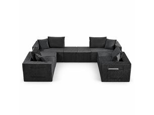 Canapé modulable 8 places en velours côtelé gris foncé, assise souple et modules repositionnables