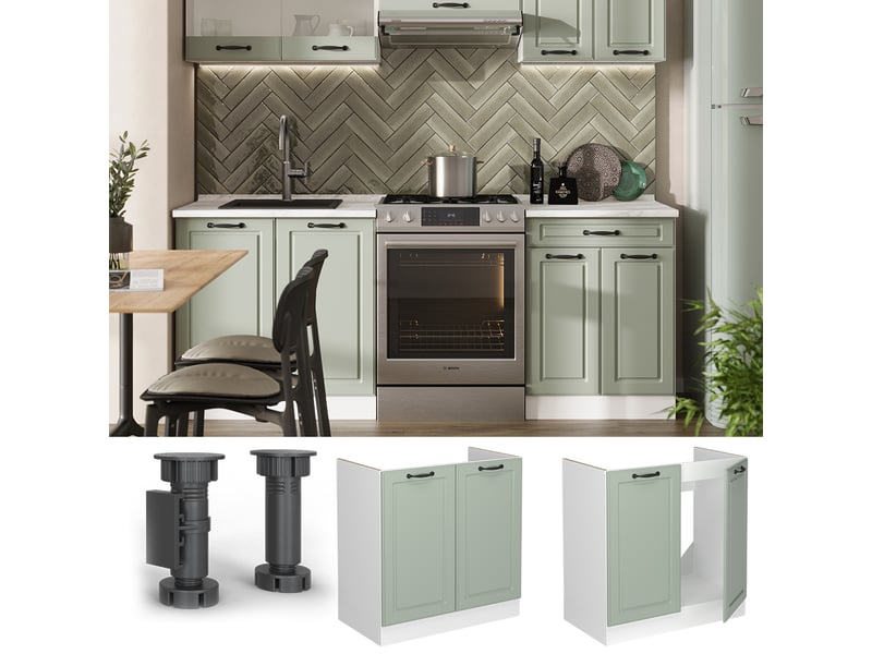Vicco meuble bas sous-évier, mint campagneblanc, 80cm plan de travail chêne doré - Conforama D