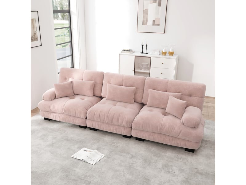  Canapé d'angle, canapé convertible : rose, 3 places, en chenille, assise profonde  - Conforama R