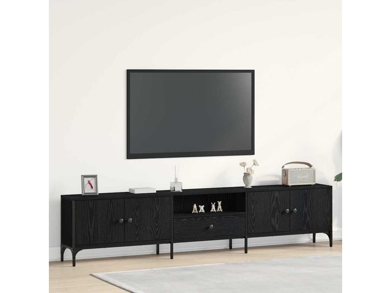  Meuble tv - banc tv - meuble de rangement 200 x 25 x 44 cm chêne noir bois d'ingénierie  - Conforama B